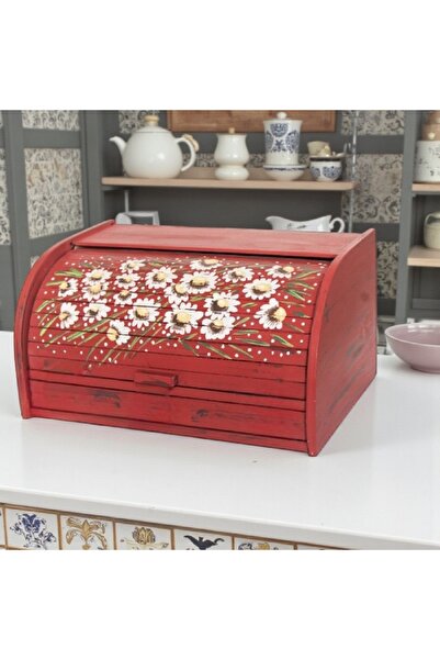 Decoratiuni Vintage Casa Retro Classic bread box, hand-painted, multi-colored red, without chopper, 39 X 18 X 27 cm