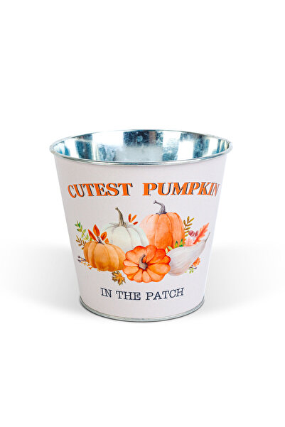 CED AUTO TRADE Decorative metal pot with pumpkin pattern – 15 x 13.7 cm – autumn decoration