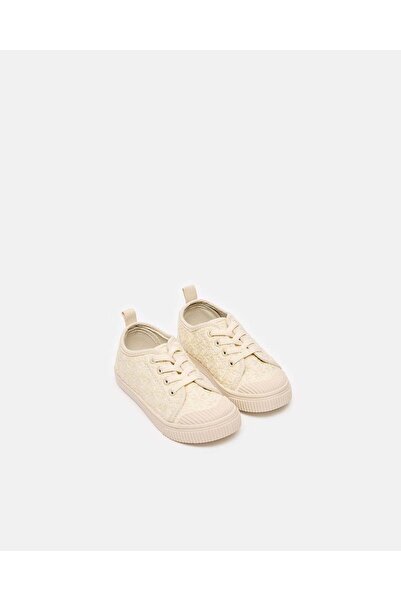 REDTAG Infant Girls Beige Floral Embroidered Sneakers
