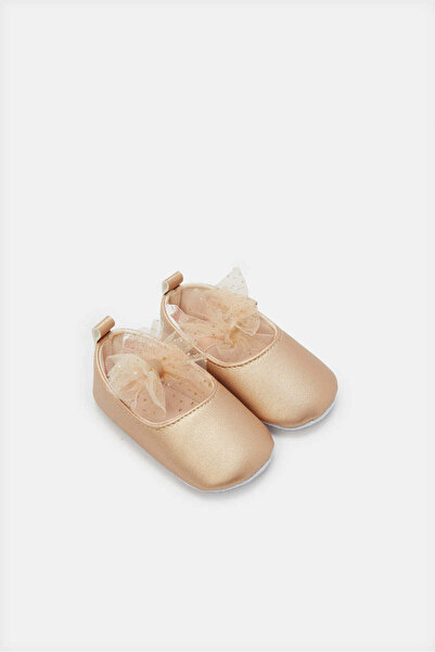 REDTAG Baby Gold Bow Embellished Pram Shoes