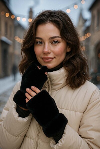 REMSA Women's Cut-Out Plush Gloves Eld-33 Black