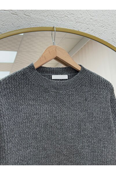 BENAHOLL Πλεκτό πουλόβερ με διακοσμητικά λεπτομέρειες με δαντέλα Allegra-Zİ4514 Ανθρακίτη