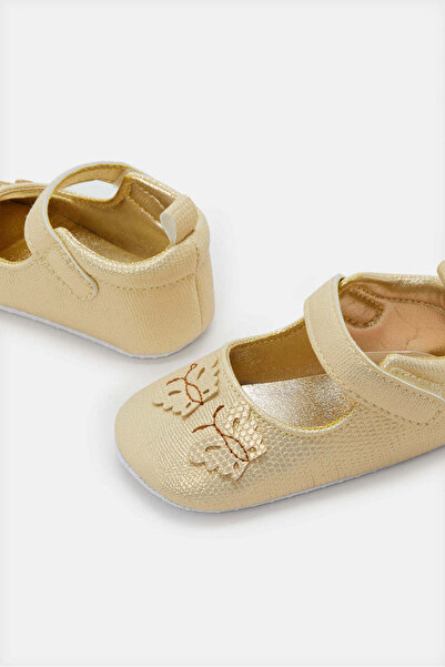 REDTAG Baby Gold Butterfly Embellished Pram Shoes