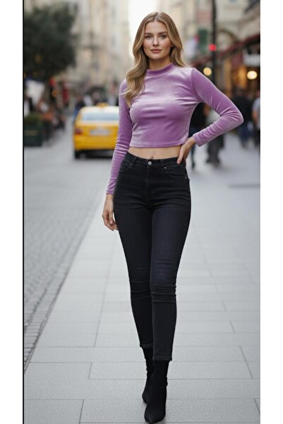 Cockatoo Women's New Season Turtleneck Velvet Crop Top