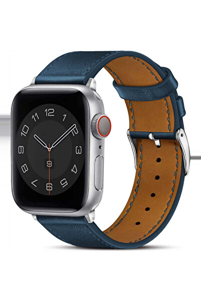 Casey Studios Curea Piele Naturala Apple Watch Ultra/SE/9/8/7/6/5/4/3 - 42/44/45/49MM, Elegant Premium, Albastru