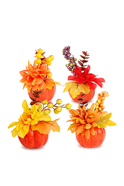 CED AUTO TRADE Dovleac decorativ de toamna cu flori si bobite – 8 x 10 cm – 4...