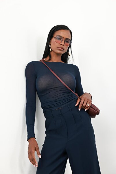 manana fashion Boat Neck Cashmere Sheer Blouse