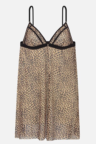 Wonna Black Heart Stone Detailed Capless Nightgown - 2732 - Leopard