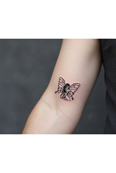 Lavmi Kanatlı Kadın Melek Geçici Dövme Şablonu - 8X7 cm (Kına ve Fırça Dahildir)