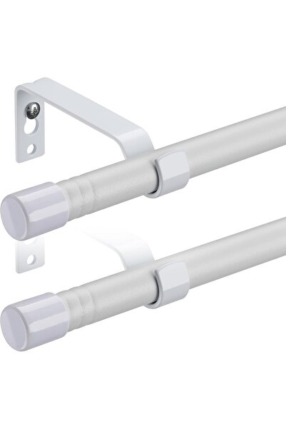 Whimlets Set of 2 x Expandable Metal Curtain Rods with Rings, 76-224 cm, Diameter 2.5 cm
