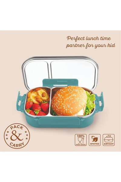 Generic Signoraware Slim Stainless Steel Lunch Box 750ml with Small Compartment, BPA-Free, Blue