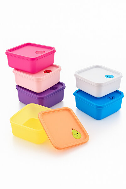 Lorin Kare Saklama Kabı Mikrodalga Uyumlu Yeşil-Pembe-Beyaz 2'şer 6'lı Set