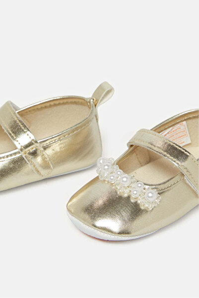 REDTAG Baby Gold Embellished Pram Shoes