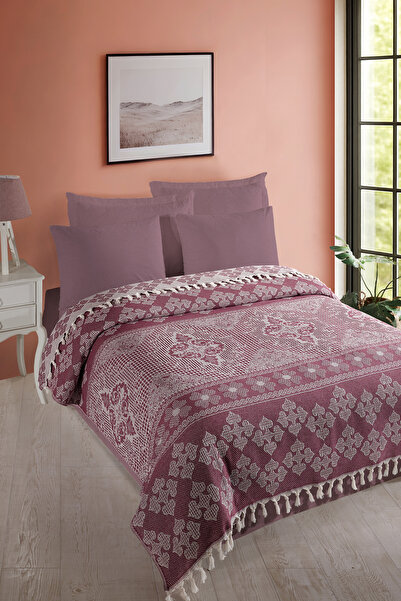 Enlora Home Çok Amaçlı Pike Seti Çift Kişilik Osmanlı Mürdüm (3 Parça)