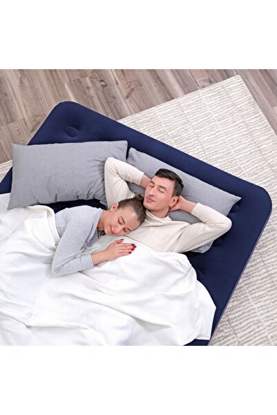 CED AUTO TRADE Saltea gonflabila - dubla, velour - albastru - 203 x 152 x 22 cm