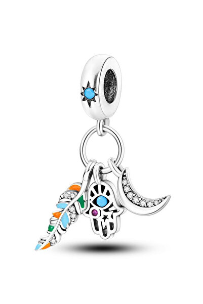 Fubena Feather, Fatma Ana and Moon Hanging Dream Catcher Silver Charm