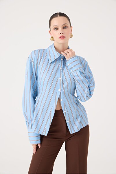 HOLLY LOLLY Cămașă Betty cu talie în dungi, albastră