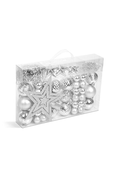 CED AUTO TRADE Set decoratiuni de brad - argintii - 66 buc / set