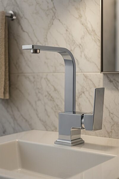 Viosa Kısa Krom Lüx Köşeli Mix Aç Kapa Banyo Lavabo Bataryası