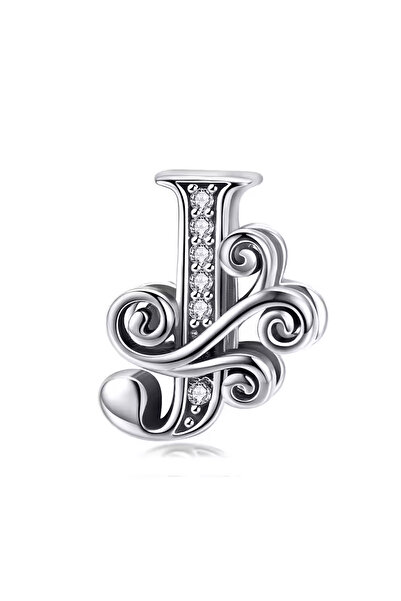 Fubena Wavy Patterned J Stone Letter Silver Charm