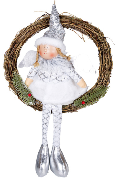 Herdekora Χριστουγεννιάτικο στολίδι, στεφάνι πόρτας, ασημί - Φιγούρα Νεράιδας, 30x52 εκ.