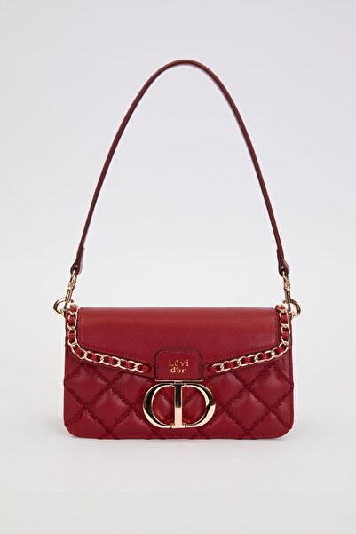 Levidor Τσάντα ώμου με διπλό λουράκι σε σκούρο καφέ χρώμα