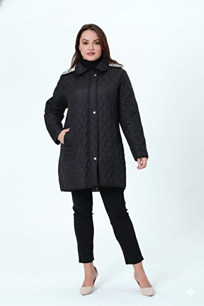 GLR&GYM BİRİCİK KADIN BÜYÜK BEDEN KAPÜŞONLU MEVSİMLİK KAPİTONE MONT/CEKET