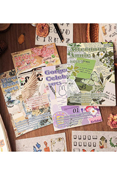 hediyeofisi Vintage 24 Sheets Sticker Book – Retro Sticker Notebook for Bullet Journal and Daily Planner