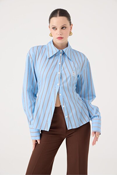 HOLLY LOLLY Cămașă Betty cu talie în dungi, albastră