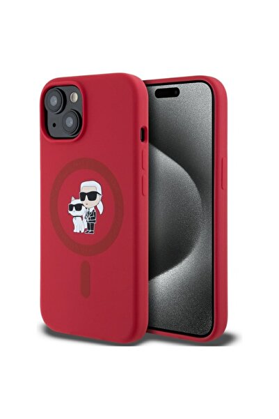 Karl Lagerfeld Carcasă pentru iPhone 15, silicon MagSafe, roșie