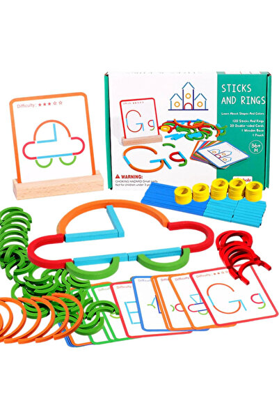 Stuniko Creative Wooden Toy for Children with Sticks and Rings, Pattern Boards, 120 Pieces, 3+