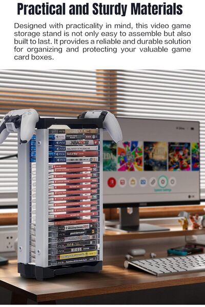 Generic ECHZOVE Video Game Storage Tower for PS5/PS4/Switch/Xbox Series - Holds 23 Game Cases with 2 Hooks