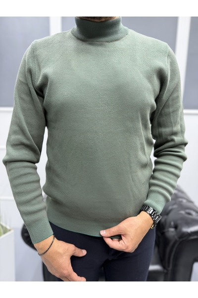 Avni Ceylan Modern Men's Slim Fit Turtleneck 100% Cotton Pique Knit Sweater