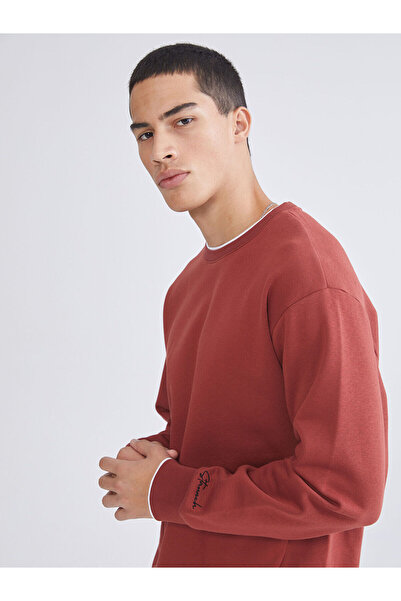 LC Waikiki New Season Crew Neck Embroidered Men's Thick Sweatshirt