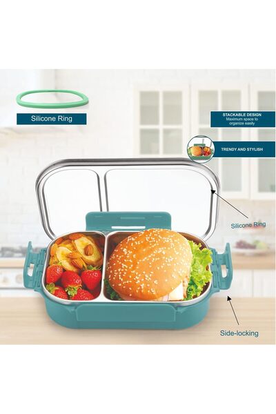 Generic Signoraware Slim Stainless Steel Lunch Box 750ml with Small Compartment, BPA-Free, Blue