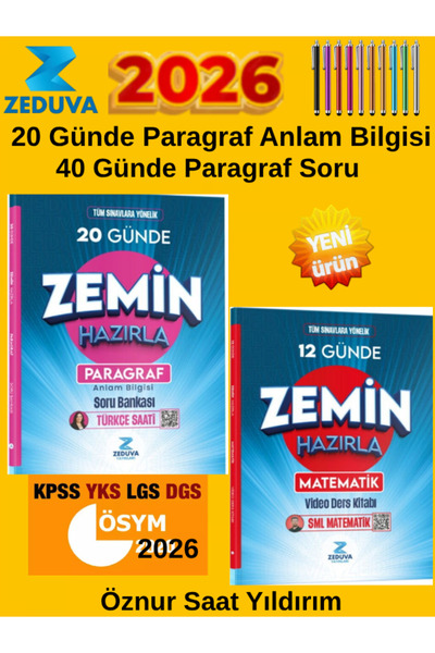 Ens Yayıncılık Zeduva 2026 TYT-AYT-KPSS-DGS-ALES Zemin 12 Günde Matematik+Zemin 20 Günde Paragraf+Kalem