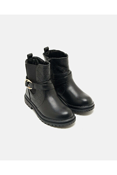 REDTAG Girls Black Embossed Heart Ankle Boot