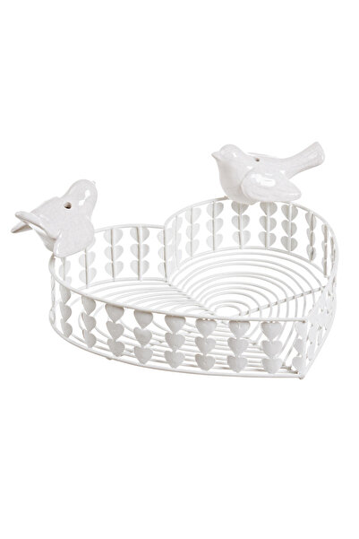 Bizzotto White Heart-Shaped Decorative Metal Tray