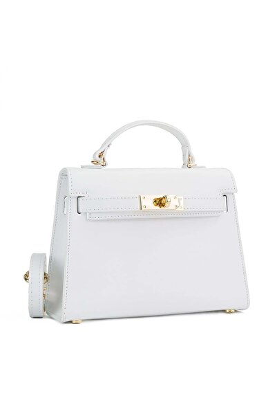 Posete Fagaras Thea Slim Leather Purse - White, 1 Compartment, 1 Pocket, Adjustable Strap max 123 cm