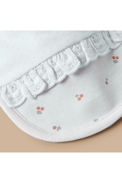 Juniors Cherry Print Bib with Lace Detail and Button Closure