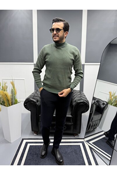 Avni Ceylan Modern Men's Slim Fit Turtleneck 100% Cotton Pique Knit Sweater