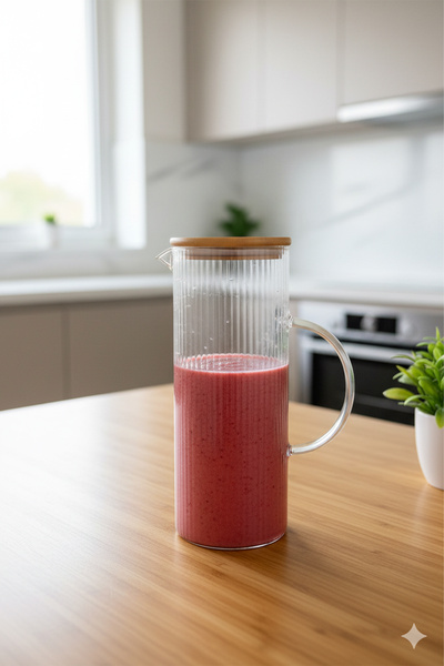 Home Ela Borosilikat Cam Sürahi – Bambu Kapaklı Isıya Dayanıklı Şeffaf Sürahi...