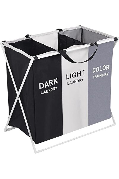 Generic SKY-TOUCH 135L Foldable 3-Section Laundry Hamper with Handle (Black &...