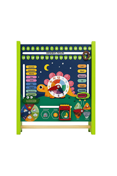 OEM 2-in-1 Wooden Educational Board with Dinosaur and Colorful Abacus – Clock, Days, Seasons & Numbers