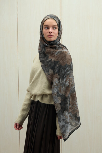 cs camellia scarf Σάλι Frosted Bloom Muslin - Μαύρο Μπεζ