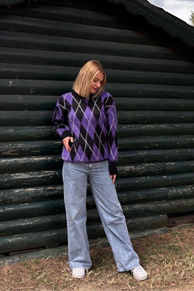 ribana Women's Diamond Pattern Soft Wool Knit Sweater