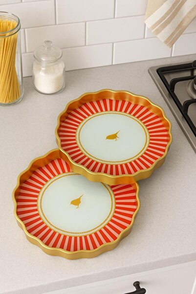 sonnenflügel 2'li Set Love Birds Kuş Desenli Gold Detaylı Cam Sunum Tepsisi B...