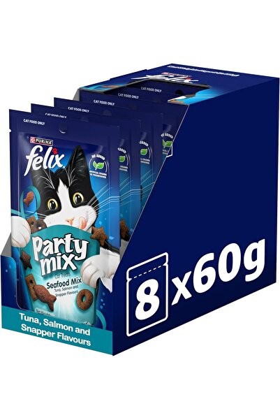 Felix Party Mix Seafood Flavour Cat Treats — Tuna, Salmon & Sea Fish (8 x 60g)
