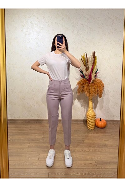 sunademirelfashion Önü Flatolu Pantalon Pudra