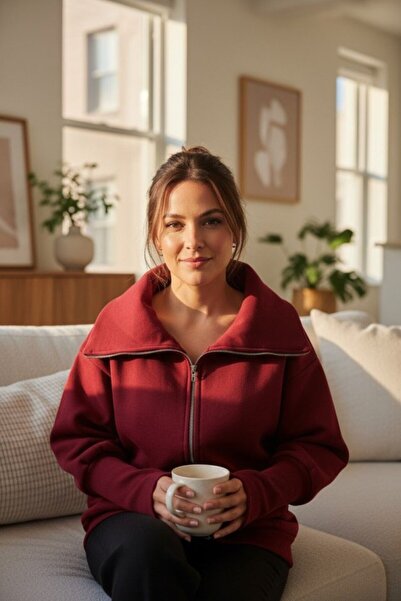 Lady Moss Tricou pentru femei cu mânecă lungă și detaliu cu fermoar